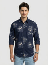 Men Shirt Print Navy Blue Regular Fit