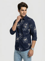 Men Shirt Print Navy Blue Regular Fit