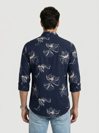 Men Shirt Print Navy Blue Regular Fit