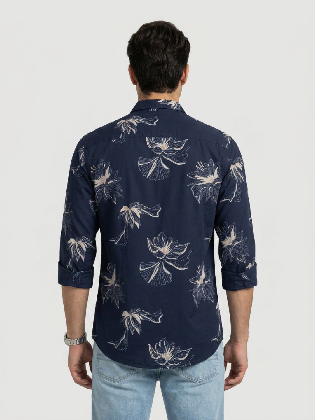 Men Shirt Print Navy Blue Regular Fit
