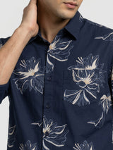 Men Shirt Print Navy Blue Regular Fit