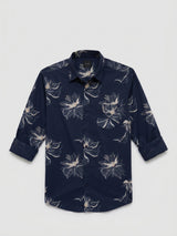Men Shirt Print Navy Blue Regular Fit