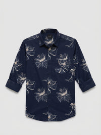 Men Shirt Print Navy Blue Regular Fit