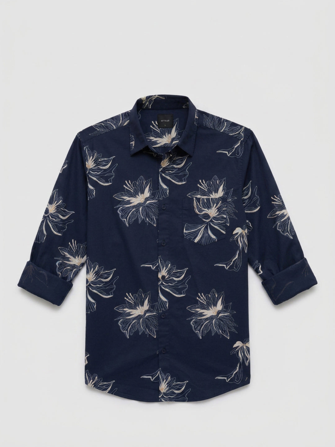 Men Shirt Print Navy Blue Regular Fit
