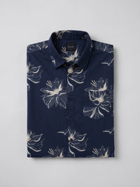 Men Shirt Print Navy Blue Regular Fit