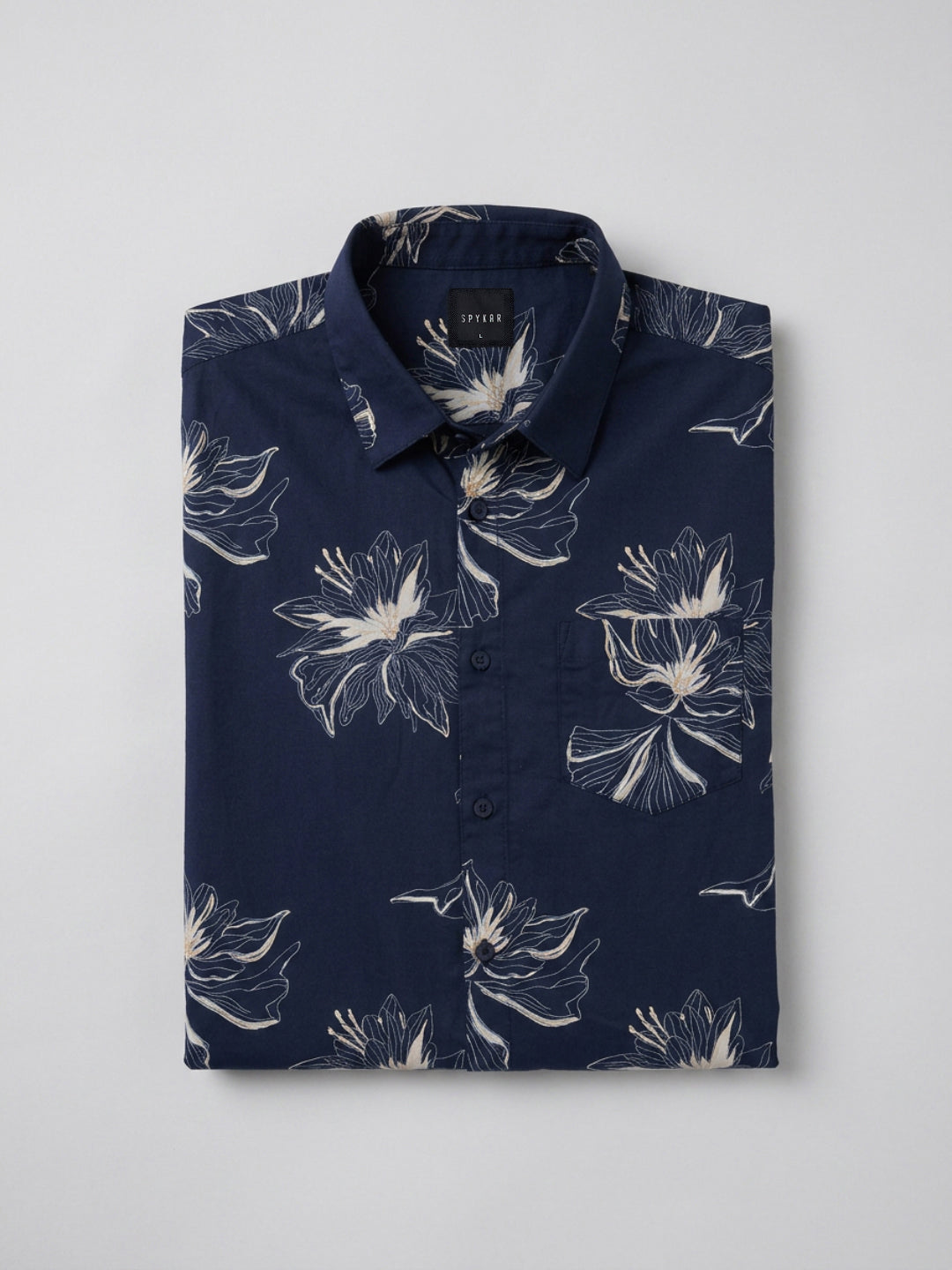 Men Shirt Print Navy Blue Regular Fit