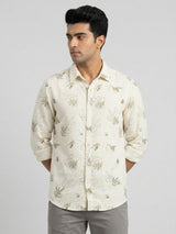 Men Shirt Print Off-White Regular Fit