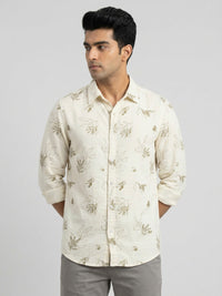 Men Shirt Print Off-White Regular Fit