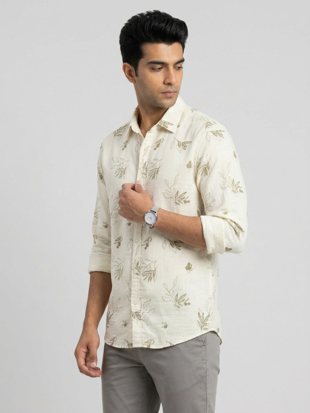 Men Shirt Print Off-White Regular Fit