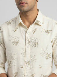 Men Shirt Print Off-White Regular Fit