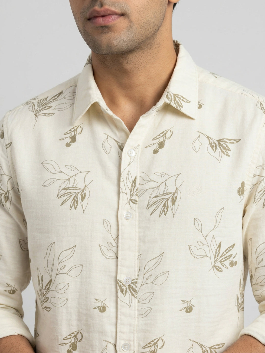 Men Shirt Print Off-White Regular Fit