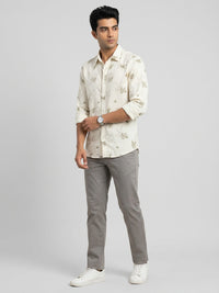 Men Shirt Print Off-White Regular Fit
