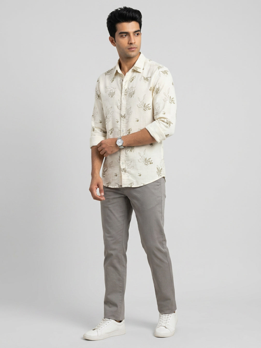 Men Shirt Print Off-White Regular Fit