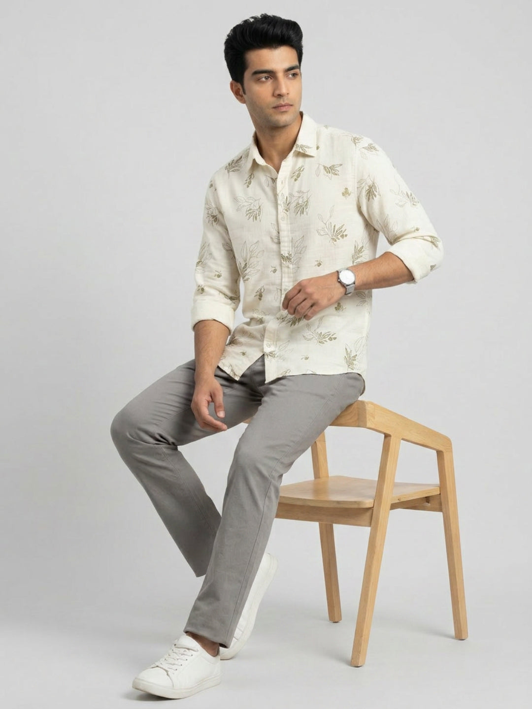 Men Shirt Print Off-White Regular Fit