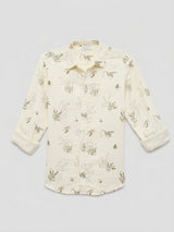 Men Shirt Print Off-White Regular Fit