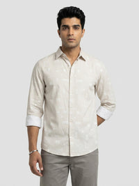 Men Shirt Print Grey Regular Fit