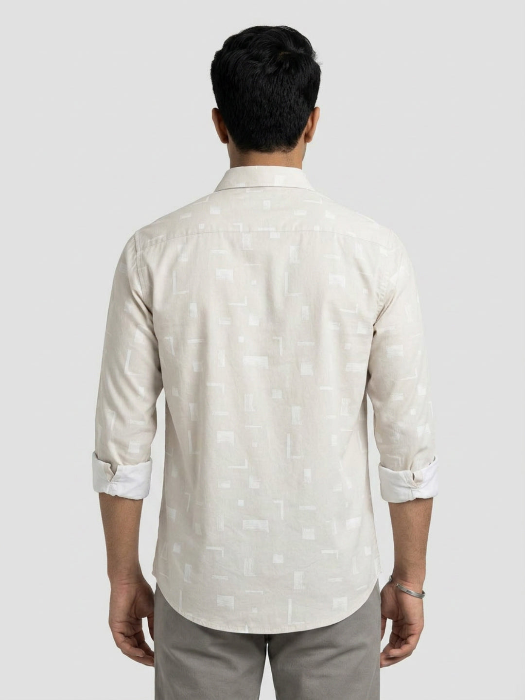 Men Shirt Print Grey Regular Fit