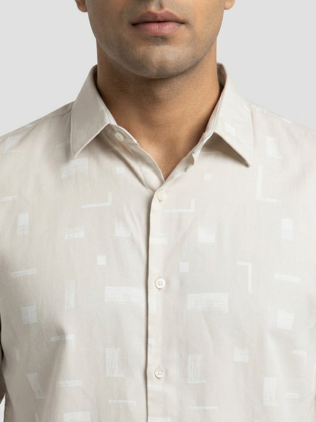 Men Shirt Print Grey Regular Fit