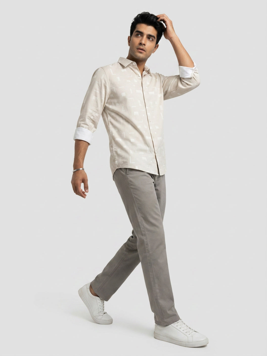 Men Shirt Print Grey Regular Fit