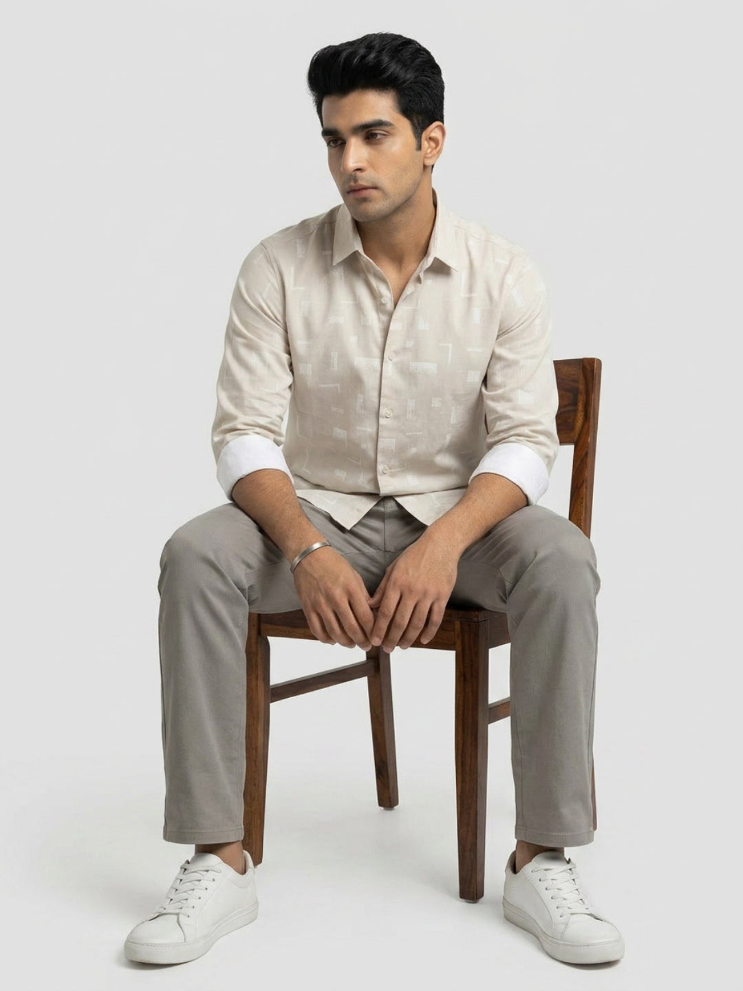 Men Shirt Print Grey Regular Fit