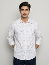 Men Shirt Print White Regular Fit
