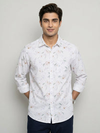 Men Shirt Print White Regular Fit