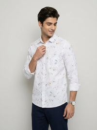 Men Shirt Print White Regular Fit