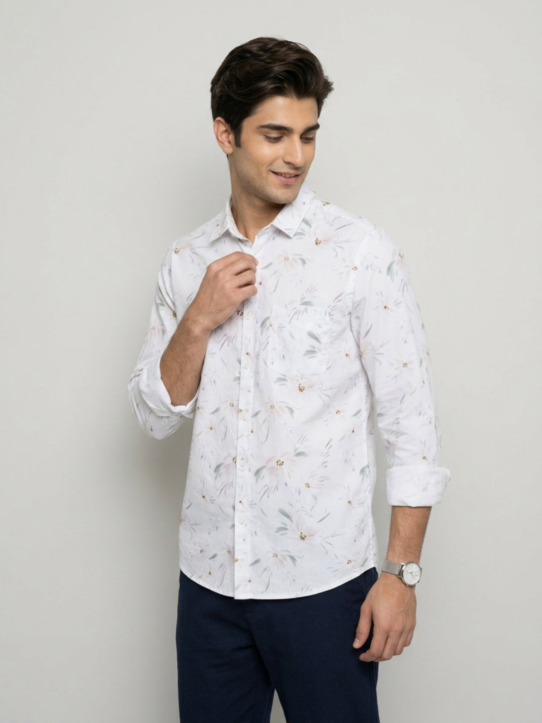 Men Shirt Print White Regular Fit