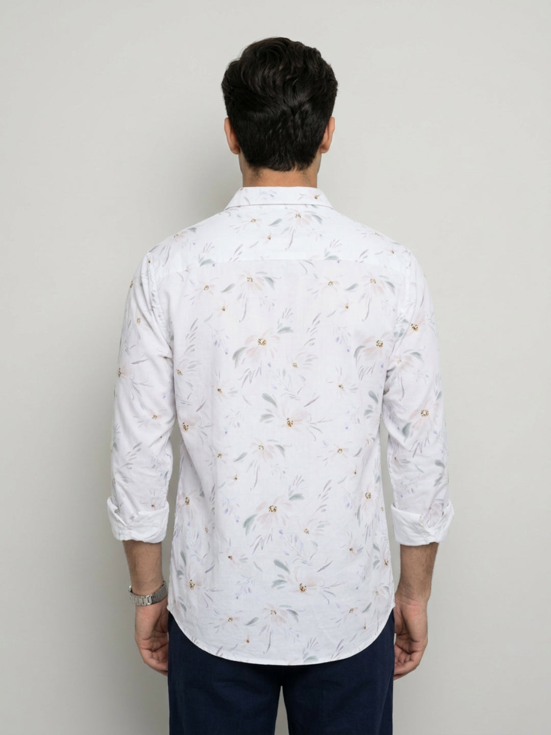 Men Shirt Print White Regular Fit