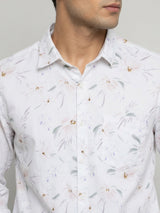 Men Shirt Print White Regular Fit