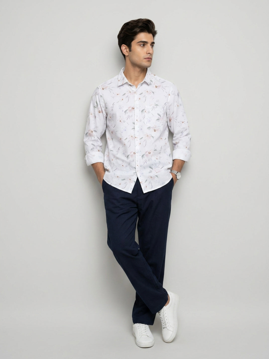 Men Shirt Print White Regular Fit