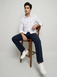 Men Shirt Print White Regular Fit