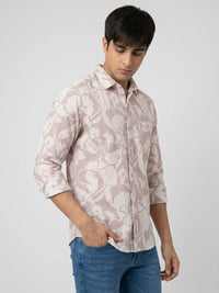 Men Shirt Print Pink Regular Fit