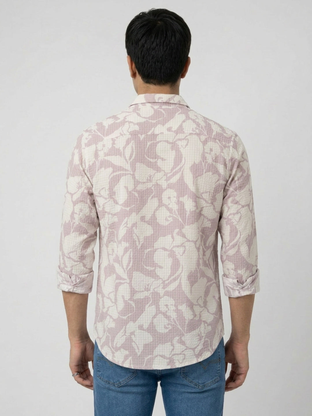 Men Shirt Print Pink Regular Fit