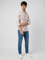 Men Shirt Print Pink Regular Fit