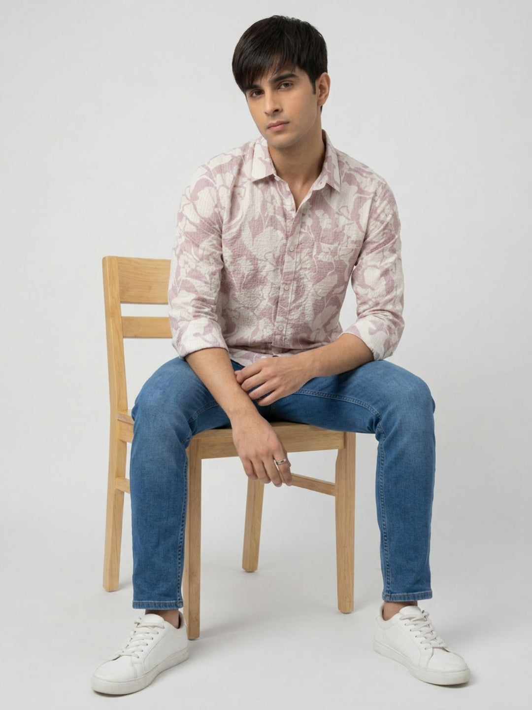 Men Shirt Print Pink Regular Fit