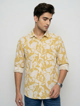 Men Shirt Print Yellow Regular Fit