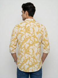 Men Shirt Print Yellow Regular Fit