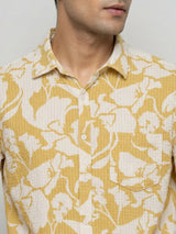 Men Shirt Print Yellow Regular Fit