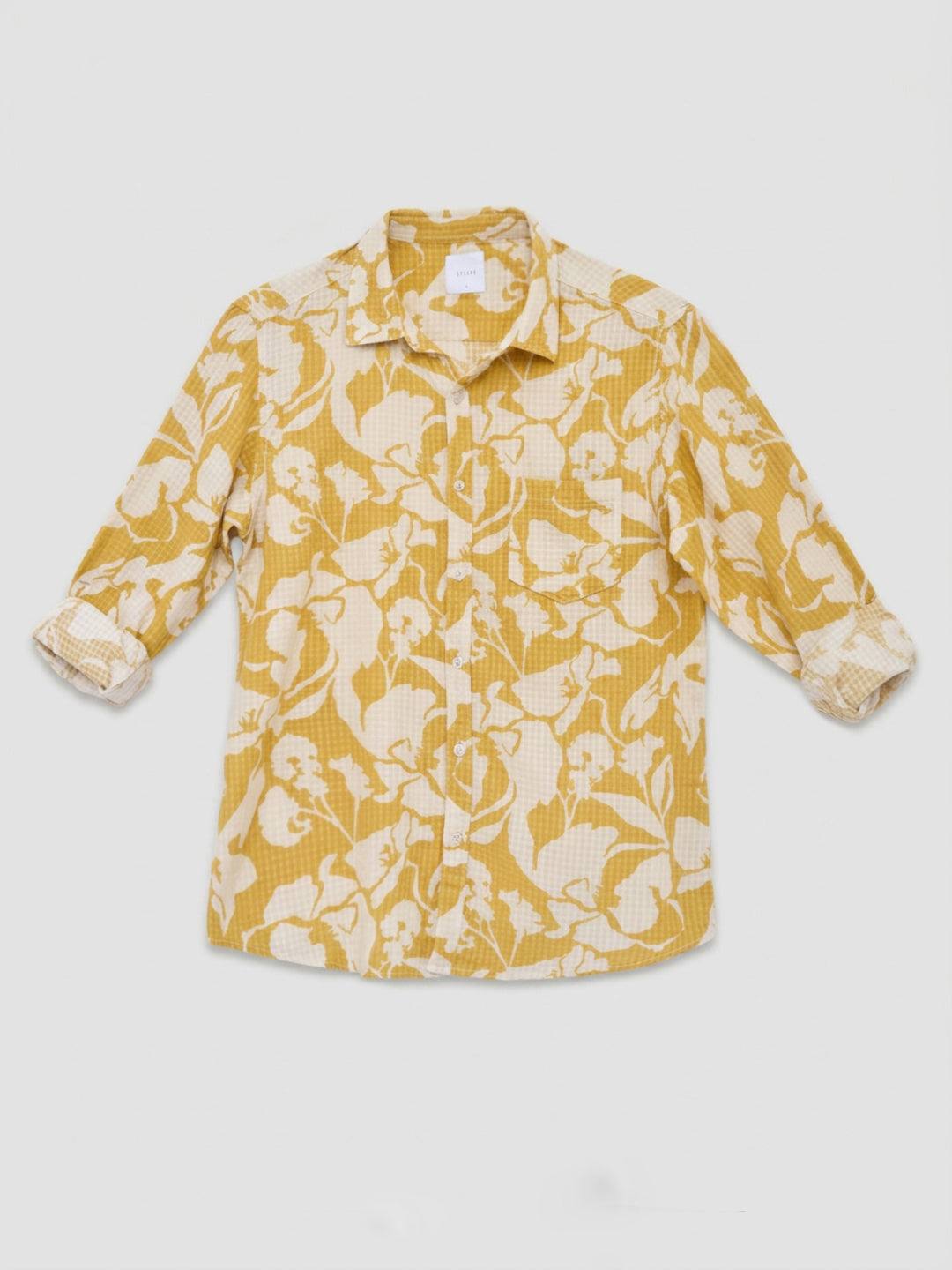 Men Shirt Print Yellow Regular Fit