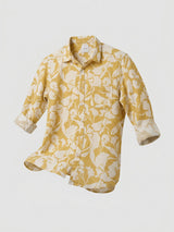 Men Shirt Print Yellow Regular Fit