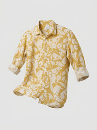 Men Shirt Print Yellow Regular Fit