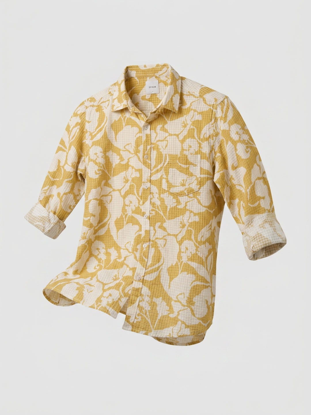 Men Shirt Print Yellow Regular Fit