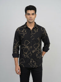 Men Shirt Print Black Regular Fit