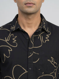 Men Shirt Print Black Regular Fit