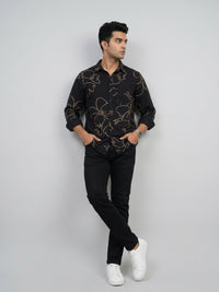 Men Shirt Print Black Regular Fit