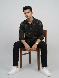 Men Shirt Print Black Regular Fit