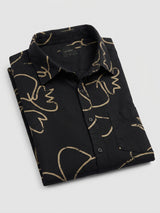 Men Shirt Print Black Regular Fit