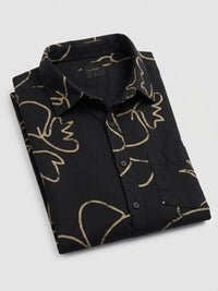 Men Shirt Print Black Regular Fit
