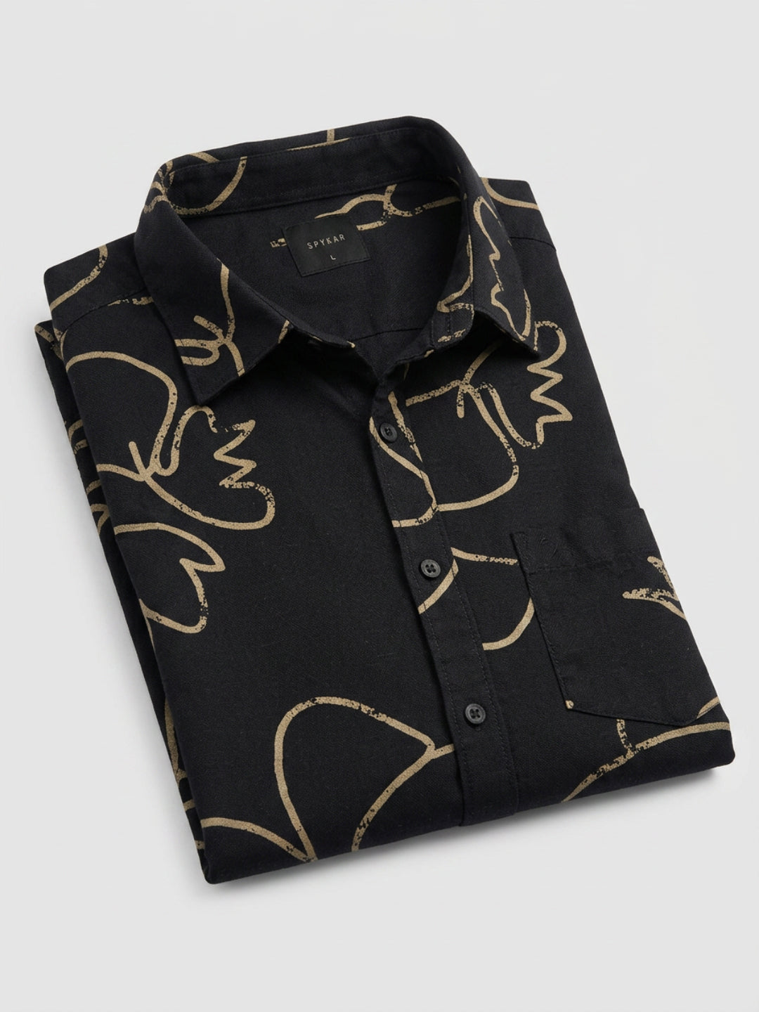 Men Shirt Print Black Regular Fit